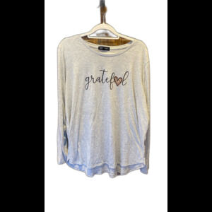 State of Mine T Shirt Plus Sz XXL Long Sleeve Gray "Grateful Casual Top +Stretch
